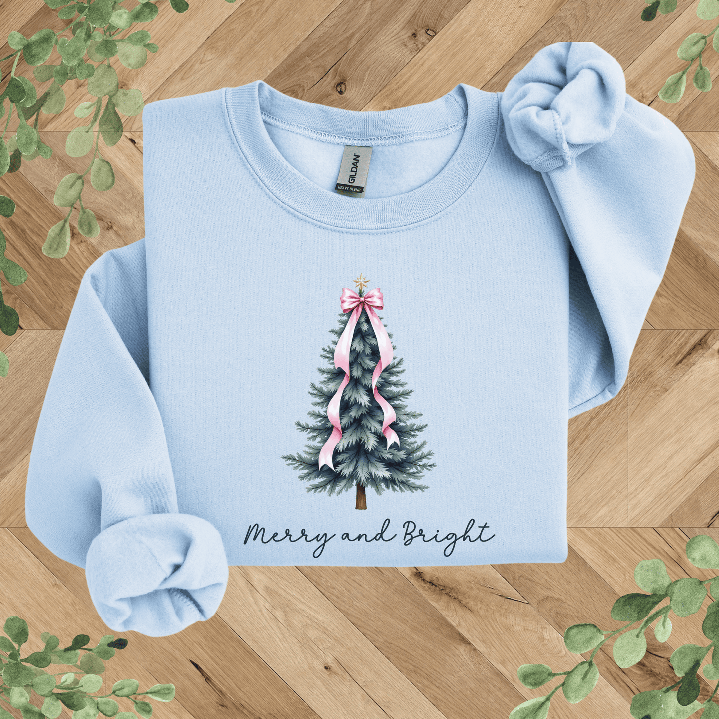 Merry + Bright Tree and Pink Bow Sweatshirt