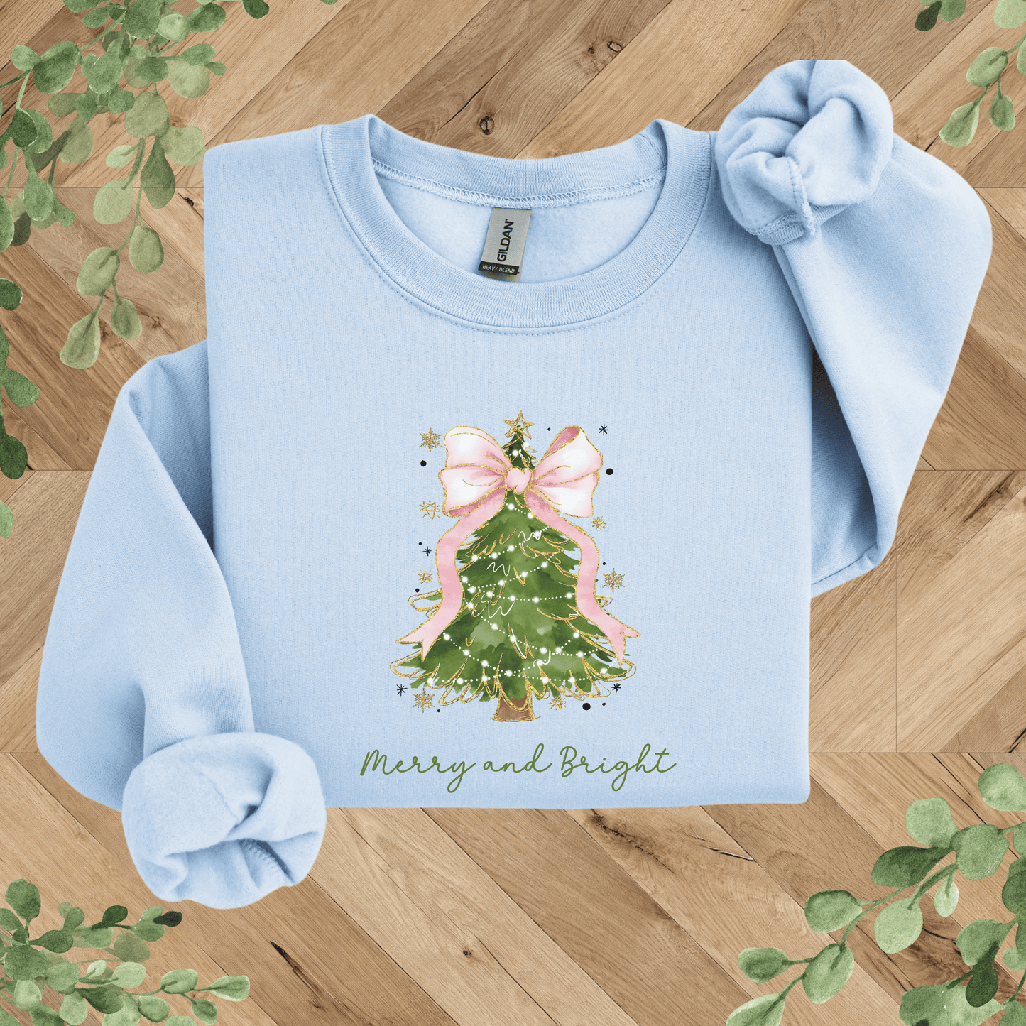 Merry + Bright Tree and Pink Bow Sweatshirt