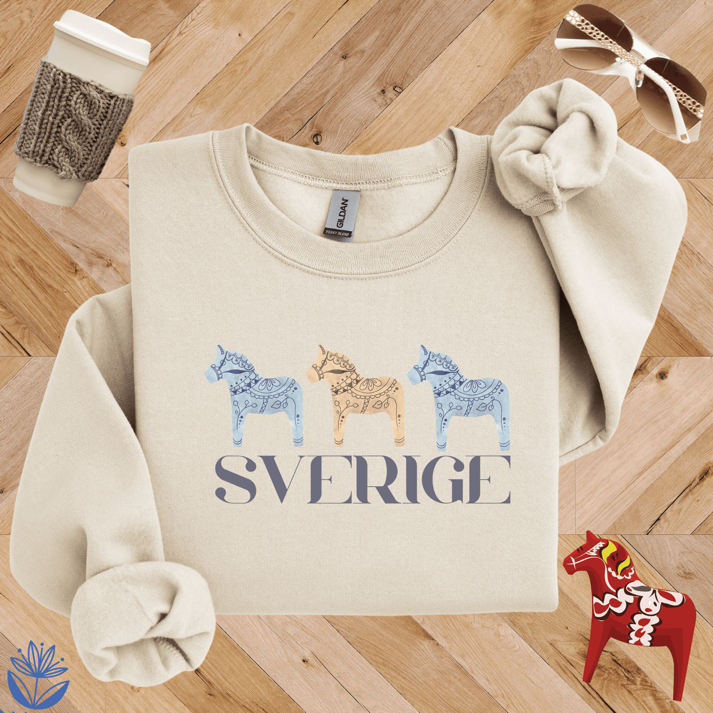 Sverige Dala Trio Sweatshirt -- Gold and Blue