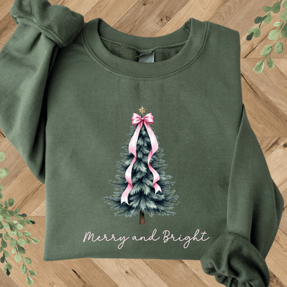Merry + Bright Tree and Pink Bow Sweatshirt