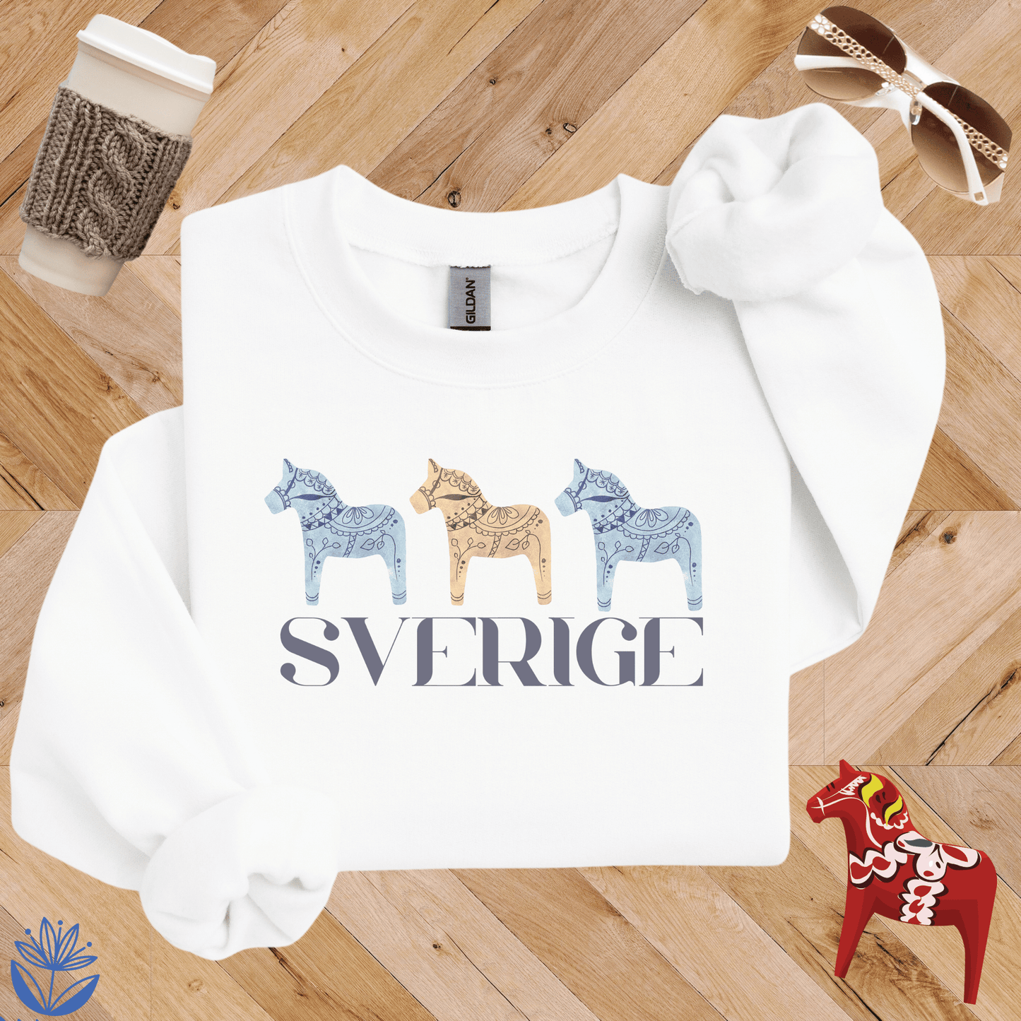 Sverige Dala Trio Sweatshirt -- Gold and Blue