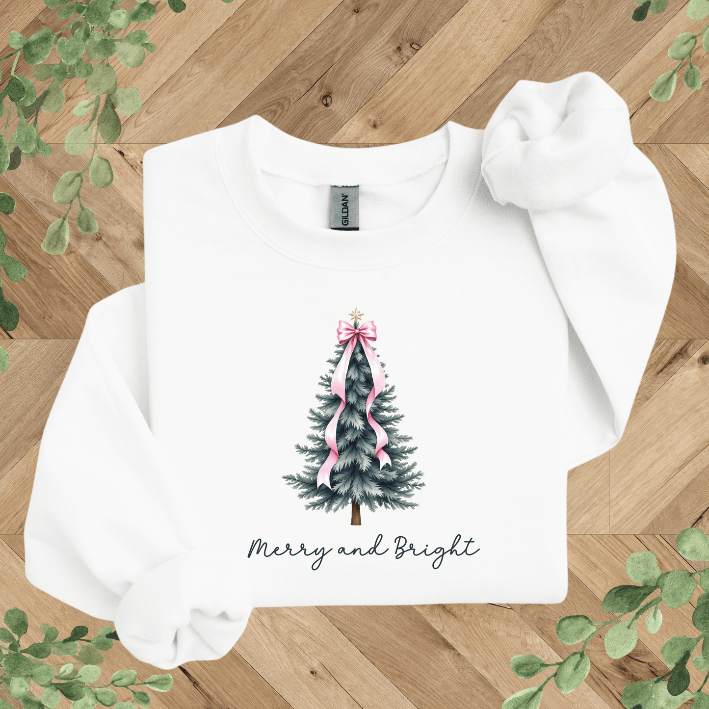 Merry + Bright Tree and Pink Bow Sweatshirt