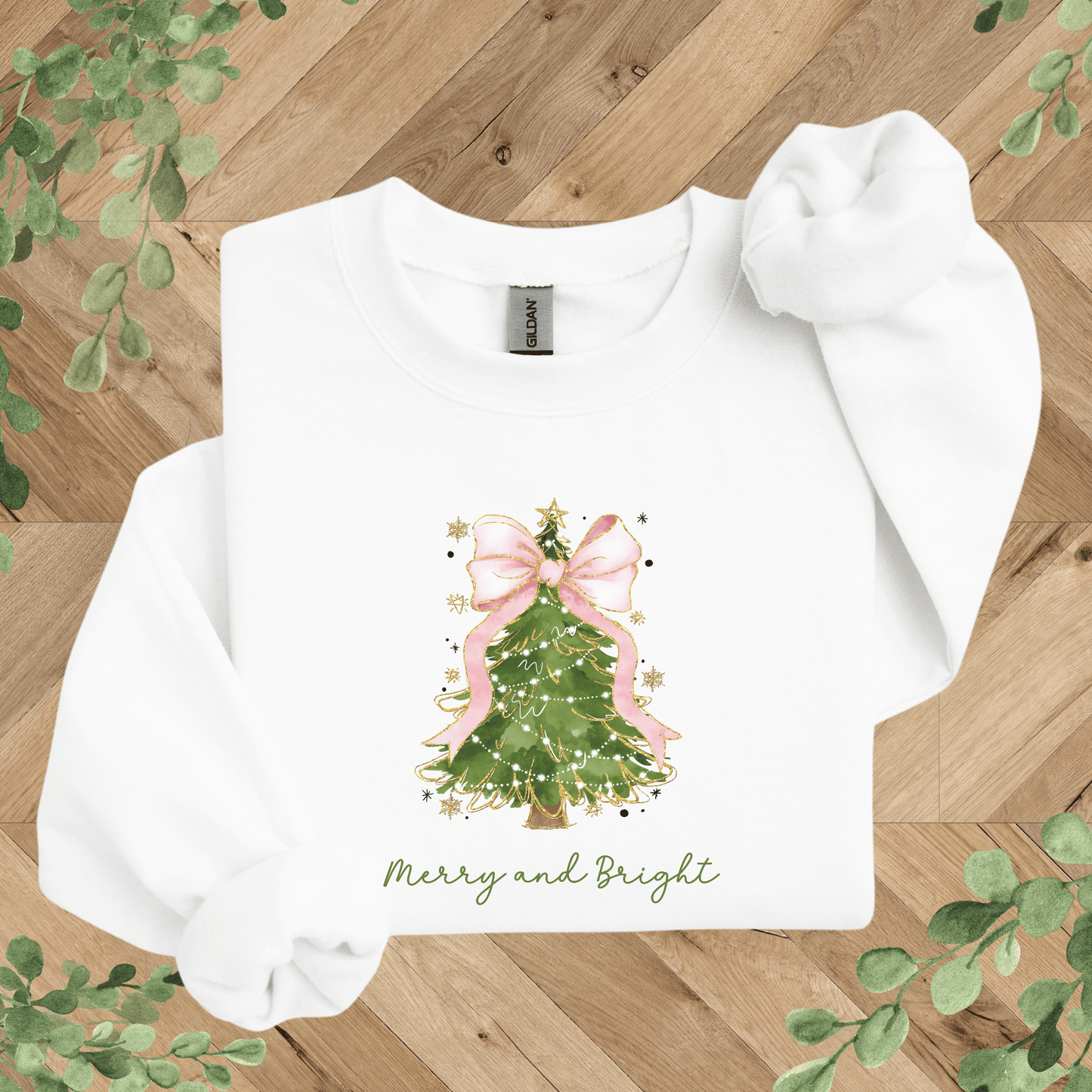 Merry + Bright Tree and Pink Bow Sweatshirt