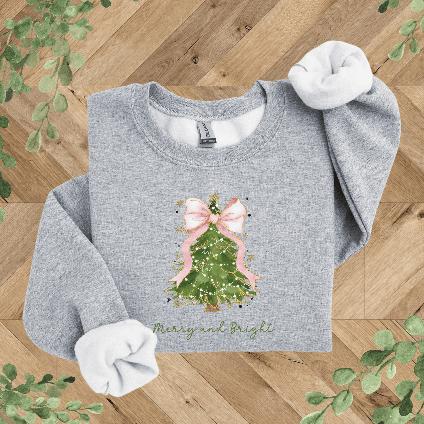 Merry + Bright Tree and Pink Bow Sweatshirt