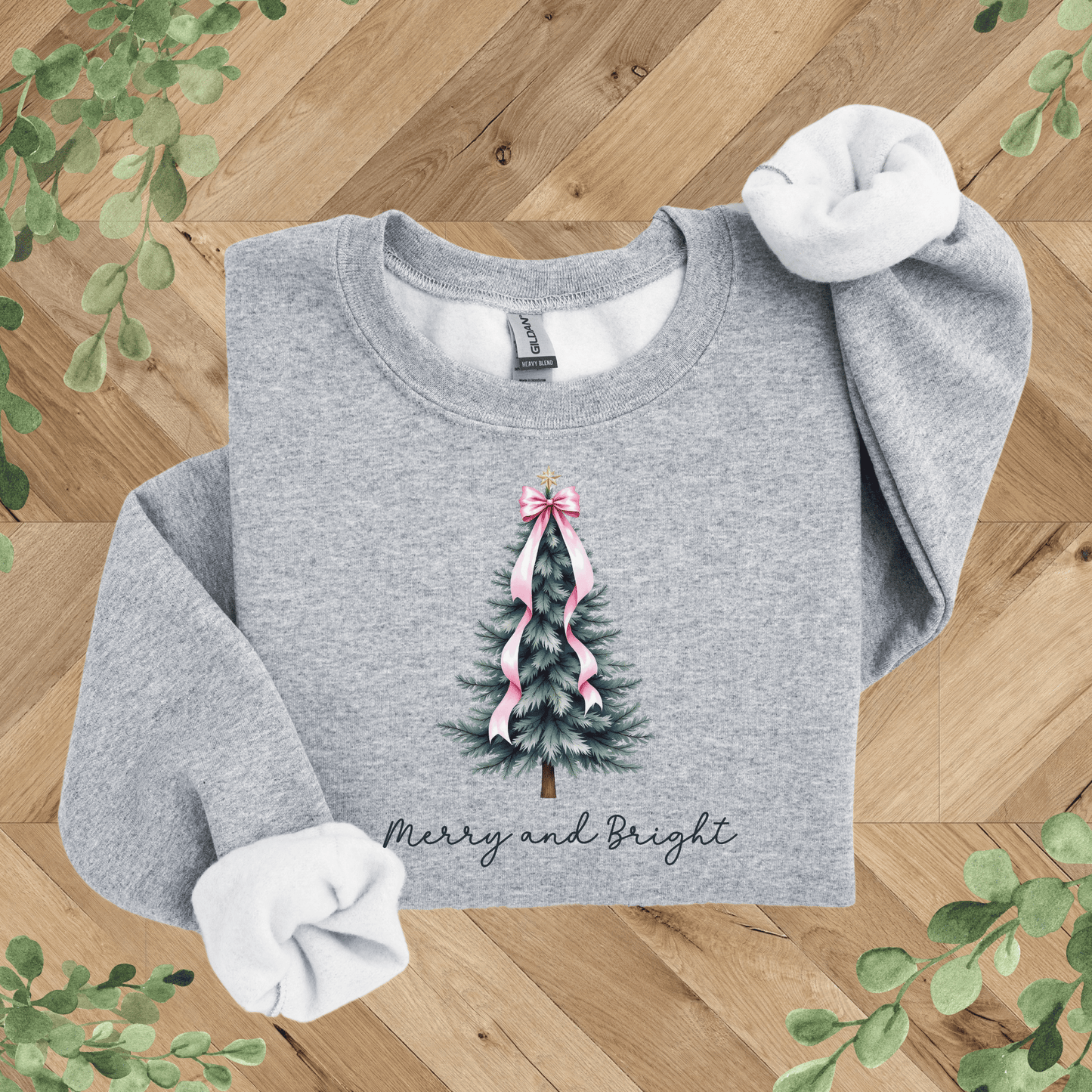 Merry + Bright Tree and Pink Bow Sweatshirt