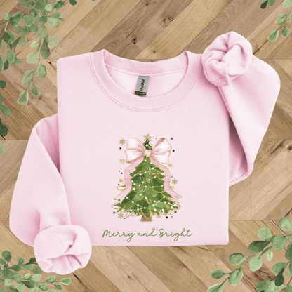 Merry + Bright Tree and Pink Bow Sweatshirt