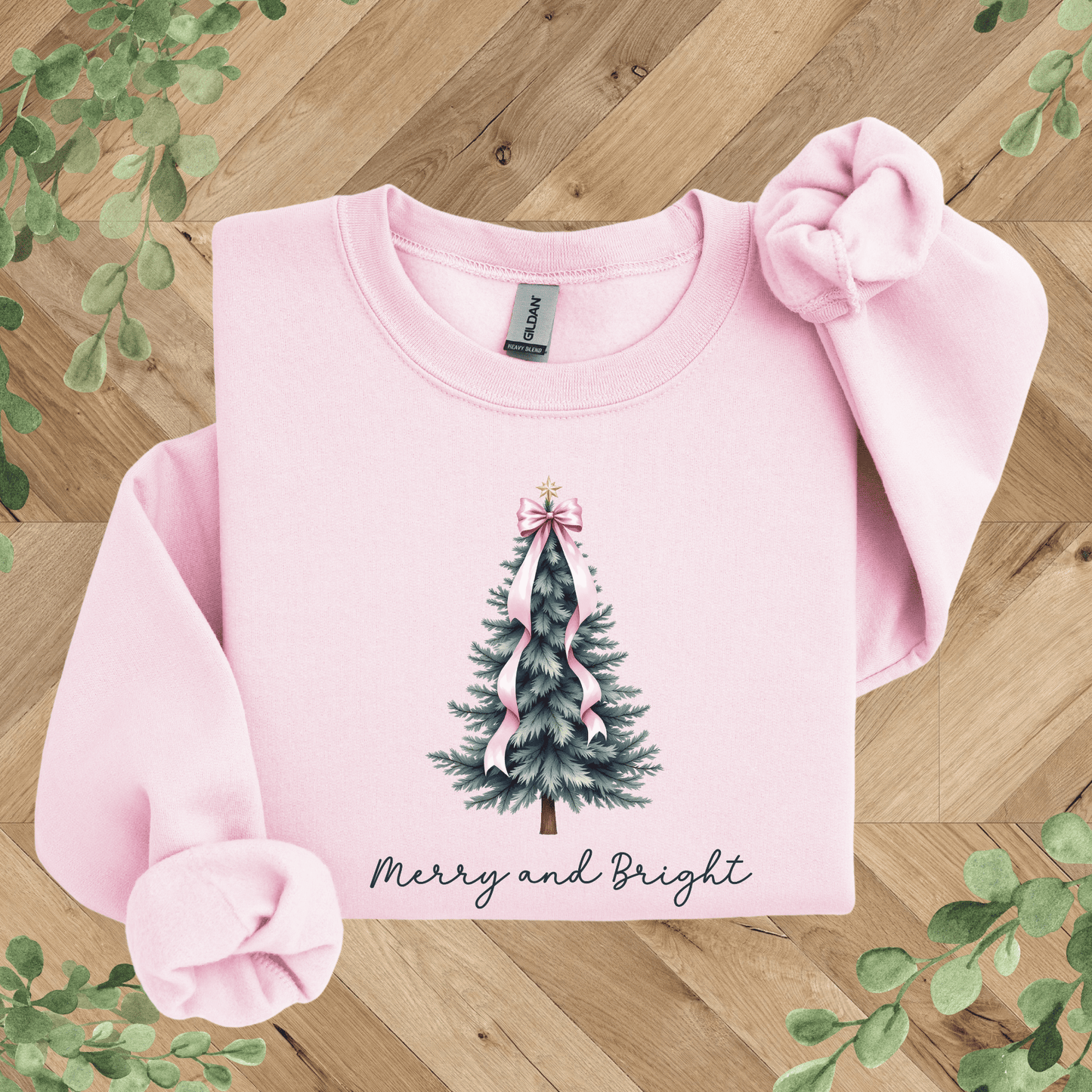 Merry + Bright Tree and Pink Bow Sweatshirt