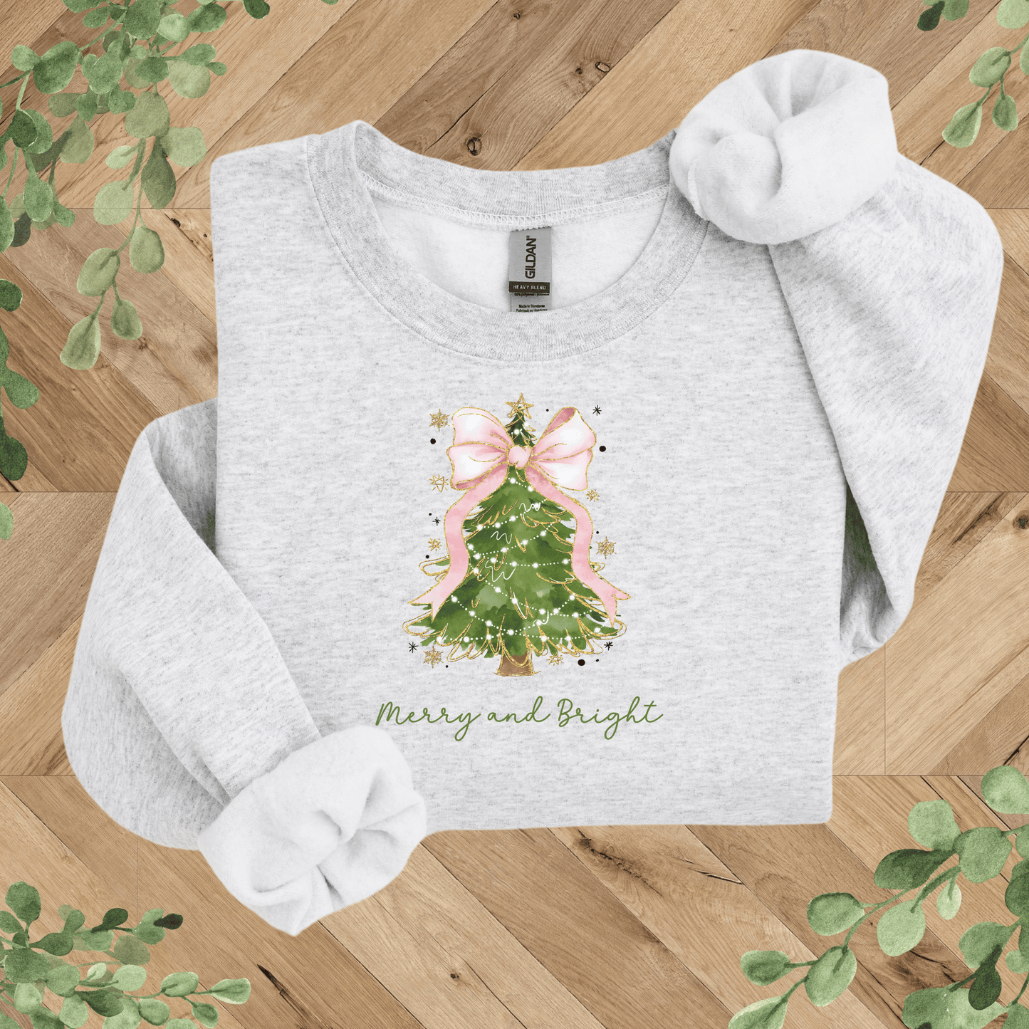 Merry + Bright Tree and Pink Bow Sweatshirt