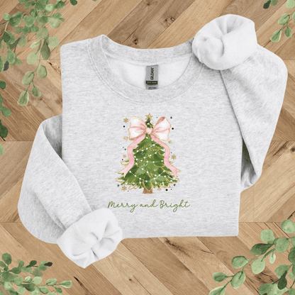 Merry + Bright Tree and Pink Bow Sweatshirt