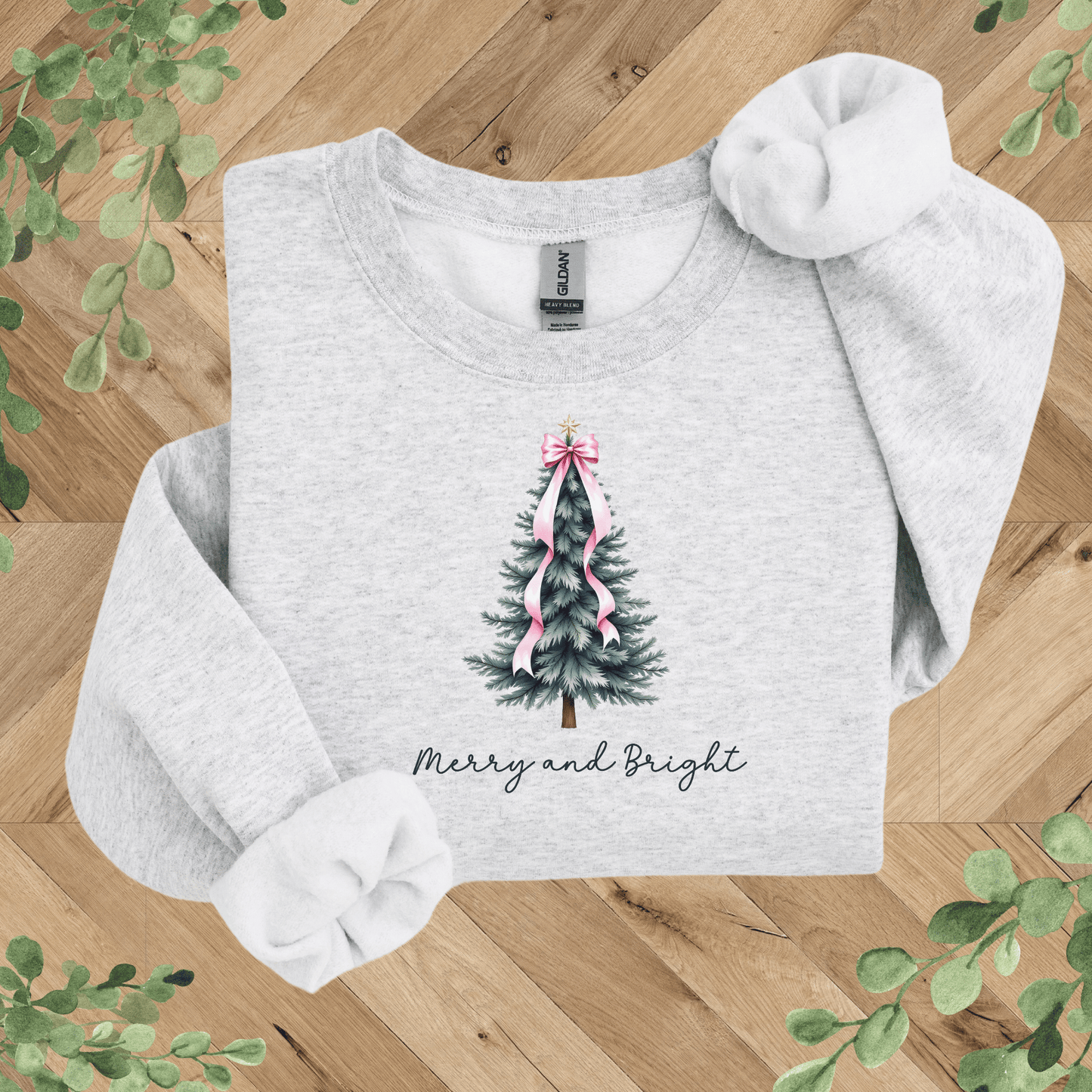 Merry + Bright Tree and Pink Bow Sweatshirt