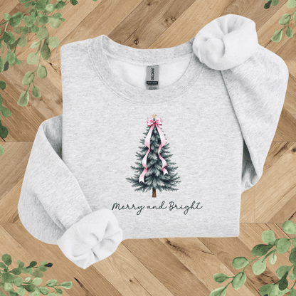 Merry + Bright Tree and Pink Bow Sweatshirt