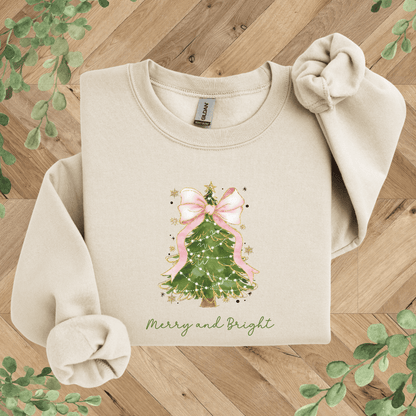 Merry + Bright Tree and Pink Bow Sweatshirt